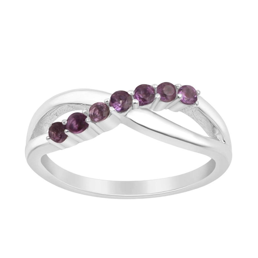 2MM Round Amethyst 925 Sterling Silver Seven Stone Crossover Stackable Ring